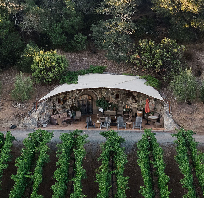 Sitting area at B. Wise Estate Vineyard overlooking syrah and cabernet franc vines