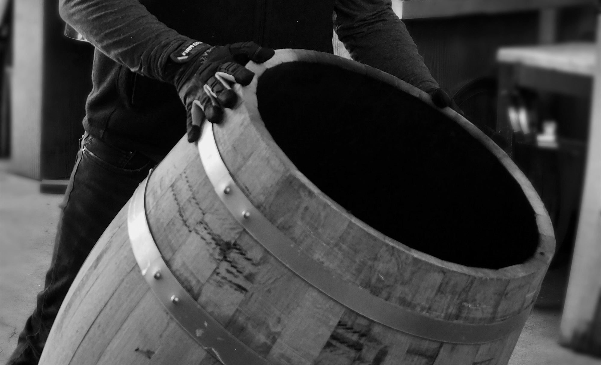 Closeup of a freshly made oak barrel