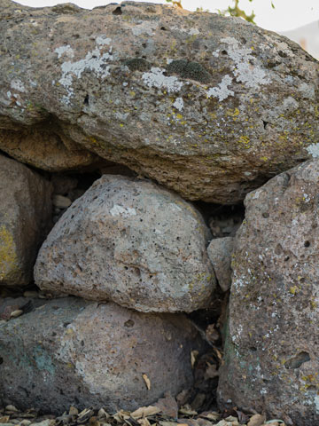 Closeup of rocks in rock wall