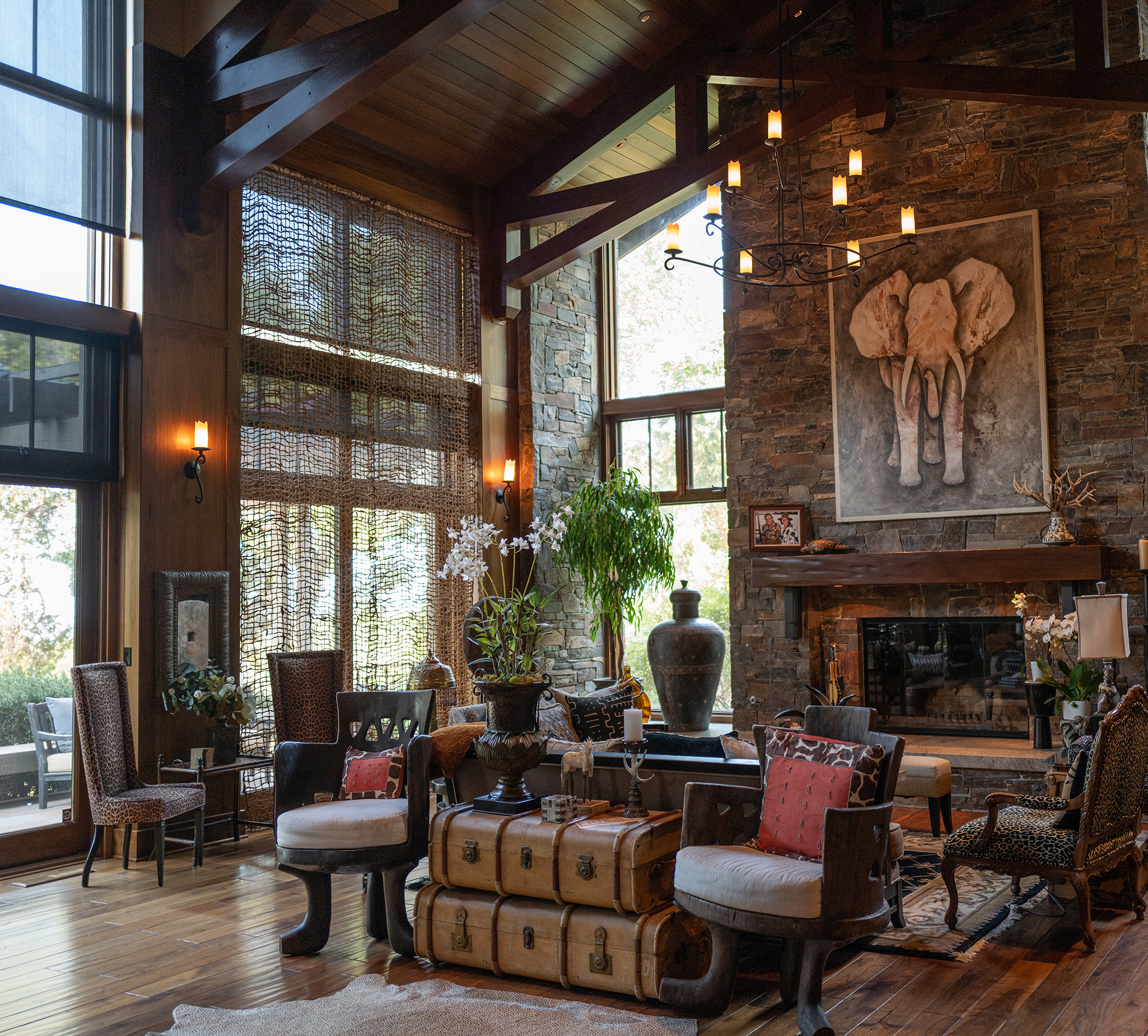 Cozy sitting area by fireplace at The Logde in Sonoma